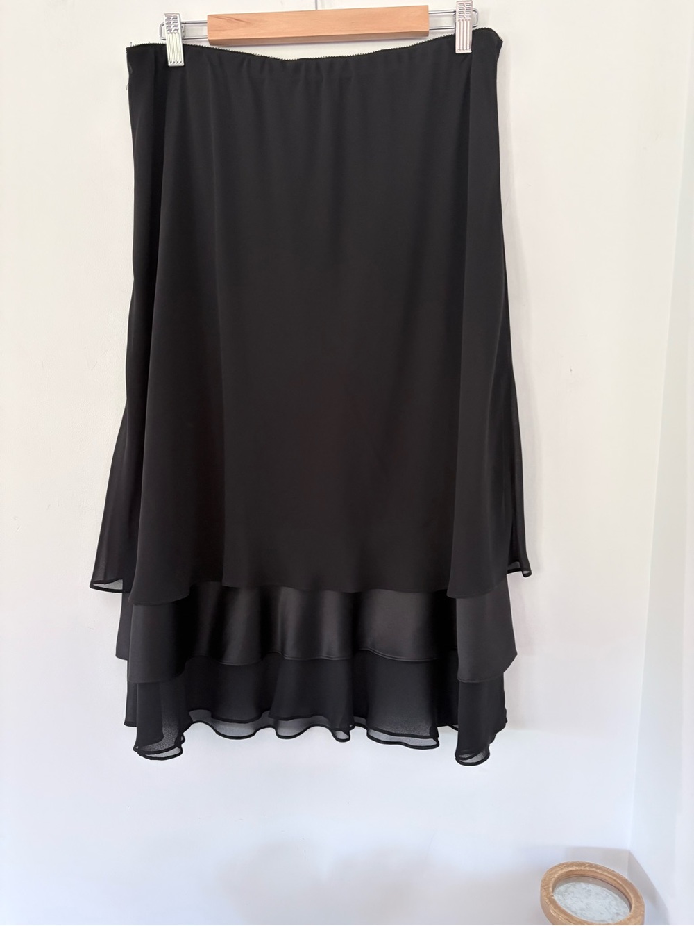 ALEX EVENING XL Black Midi Skirt Chiffon Satin 3-Tiered Hem Formal Elegant Flowy